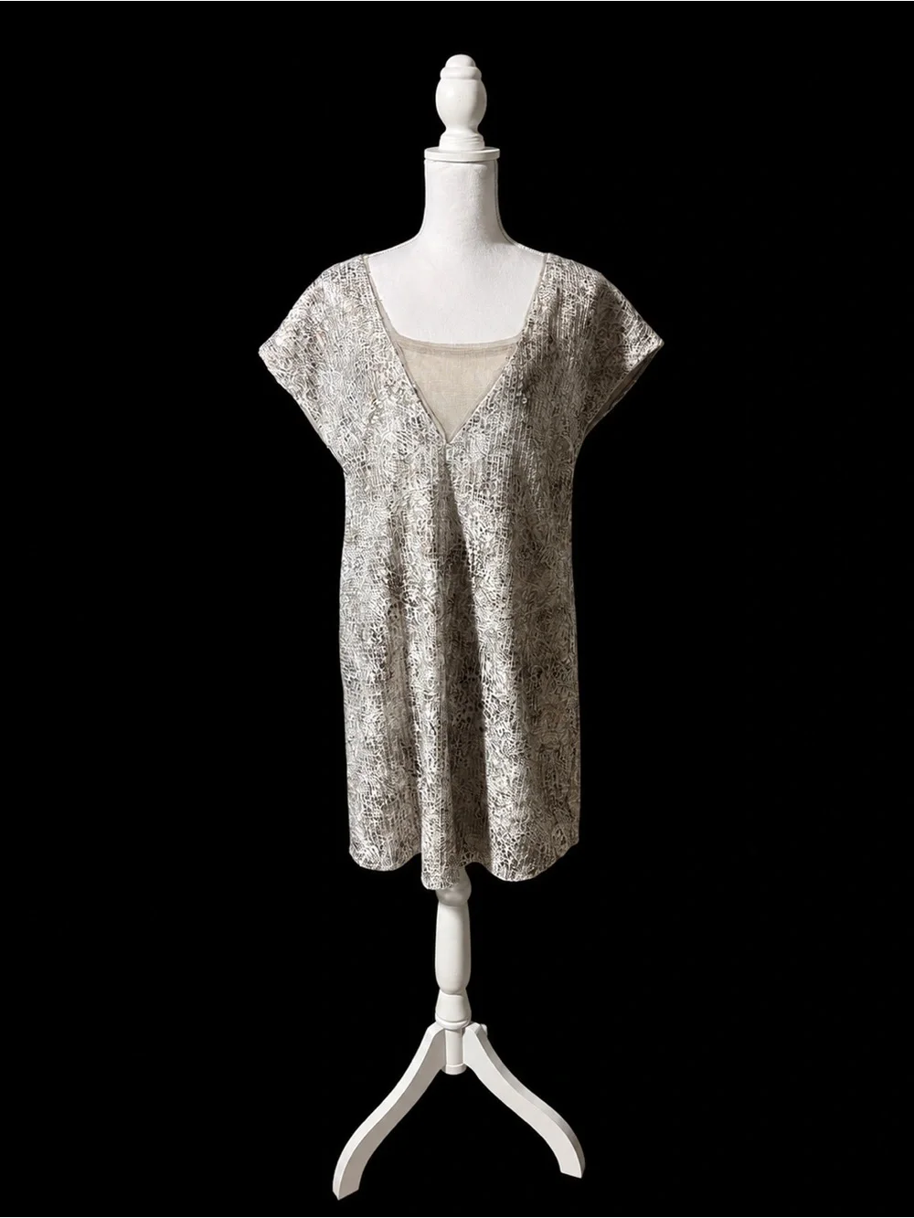 Free People Ivory Combo Sequin Mesh Tunic Mini Dress Size Medium NWT